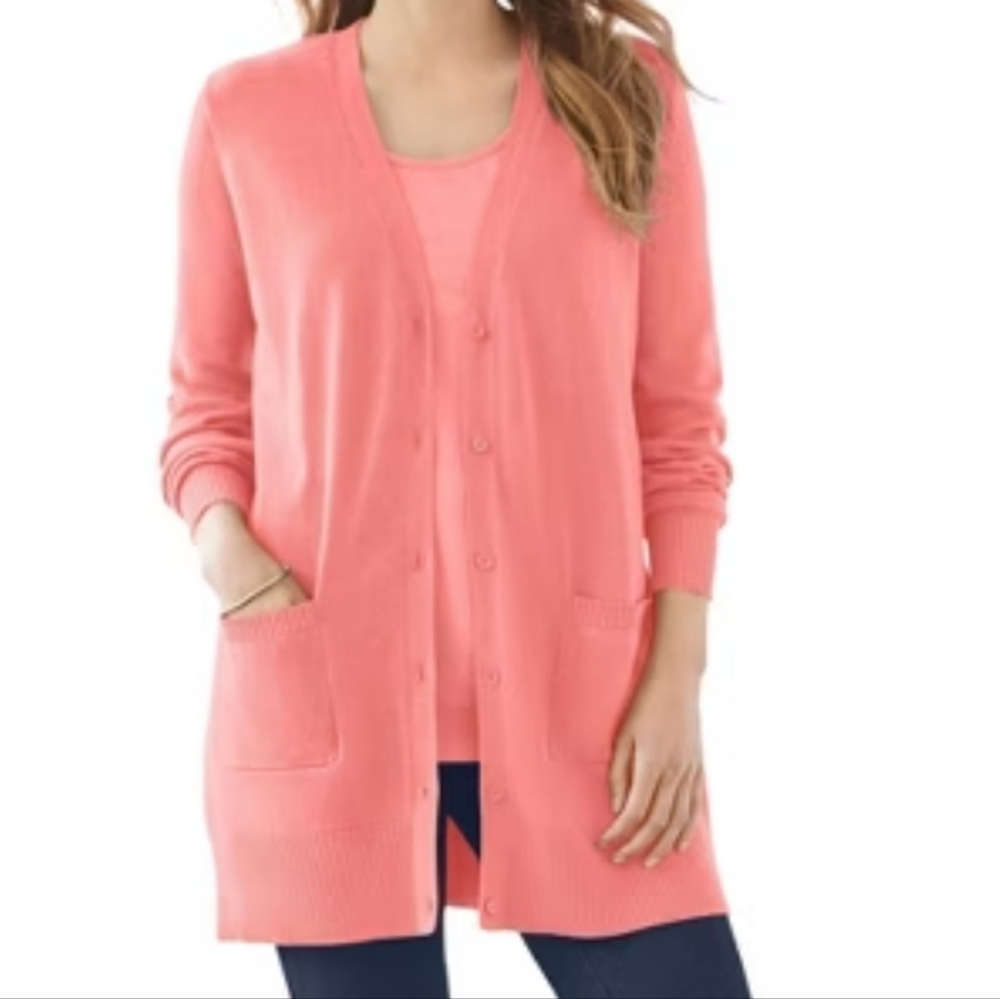 WOMAN WITHIN Plus Pink/Coral Sweater Cardigan & Sweater Tank Sz14W